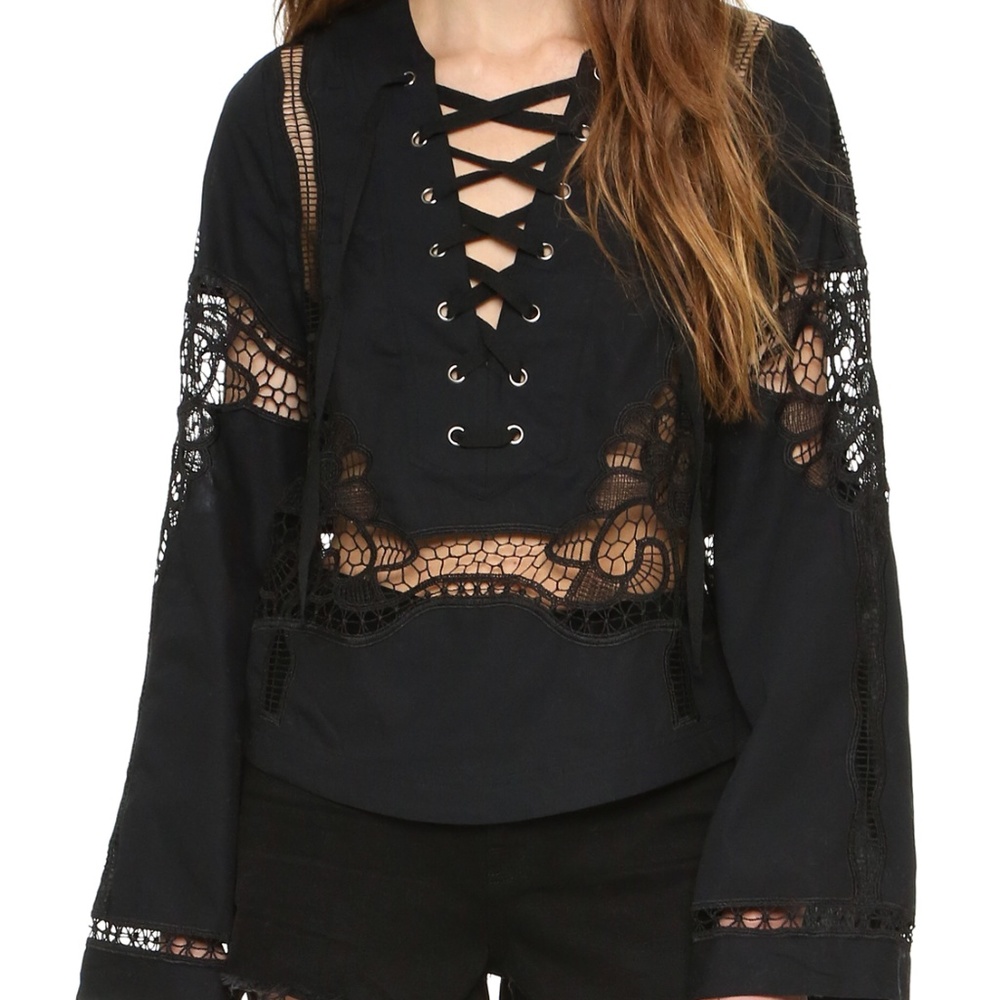 Free People Bittersweet Bell Sleeve Lace-Up Top